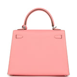 Pre-owned Hermes Kelly Sellier 25 Rose Confetti Epsom Palladium Hardware