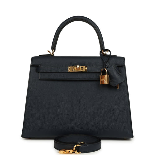 Hermes Kelly Sellier 25 Bleu Indigo Epsom Gold Hardware