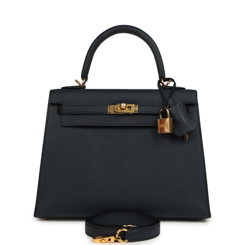 Hermes Kelly Sellier 25 Bleu Indigo Epsom Gold Hardware