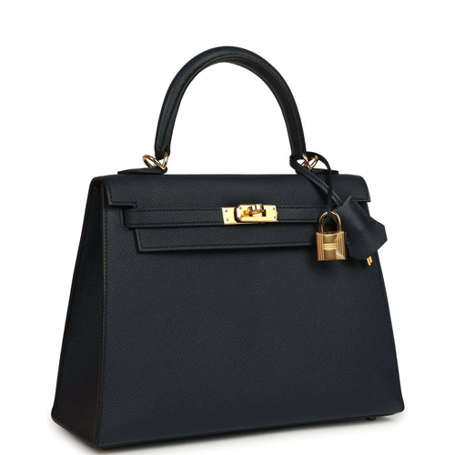 Hermes Kelly Sellier 25 Bleu Indigo Epsom Gold Hardware