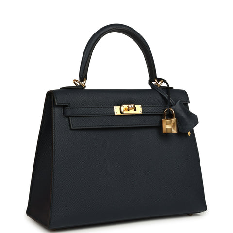 Hermes Kelly Sellier 25 Bleu Indigo Epsom Gold Hardware