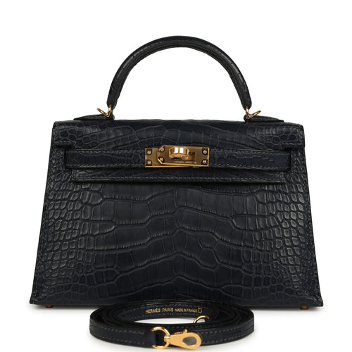 Hermes Kelly Sellier 20 Bleu Nuit Matte Alligator Gold Hardware