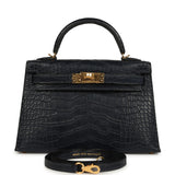 Hermes Kelly Sellier 20 Bleu Nuit Matte Alligator Gold Hardware