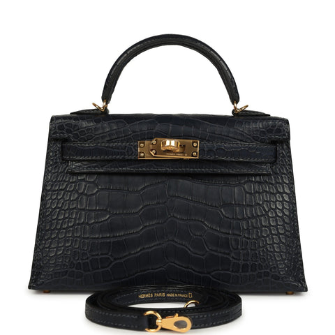Hermes Kelly Sellier 20 Bleu Nuit Matte Alligator Gold Hardware
