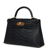 Hermes Kelly Sellier 20 Bleu Nuit Matte Alligator Gold Hardware
