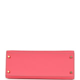 Hermes Special Order (HSS) Kelly Sellier 28 Rose Azalee and Gris Mouette Epsom Brushed Gold Hardware