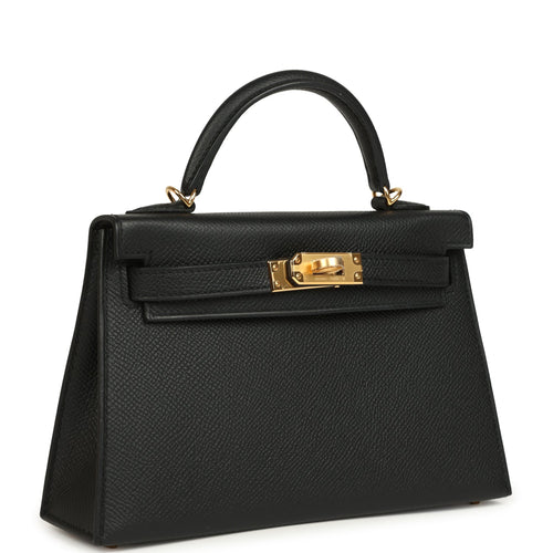 Hermes Kelly Sellier 20 Black Epsom Gold Hardware