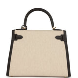 Hermes Kelly Sellier 28 Bai Brun Swift and Ecru-Beige Toile H Canvas Gold Hardware