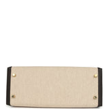 Hermes Kelly Sellier 28 Bai Brun Swift and Ecru-Beige Toile H Canvas Gold Hardware