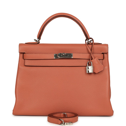 Pre-owned Hermes Kelly Retourne 32 Rose Tea Clemence Palladium Hardware