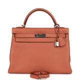 Pre-owned Hermes Kelly Retourne 32 Rose Tea Clemence Palladium Hardware