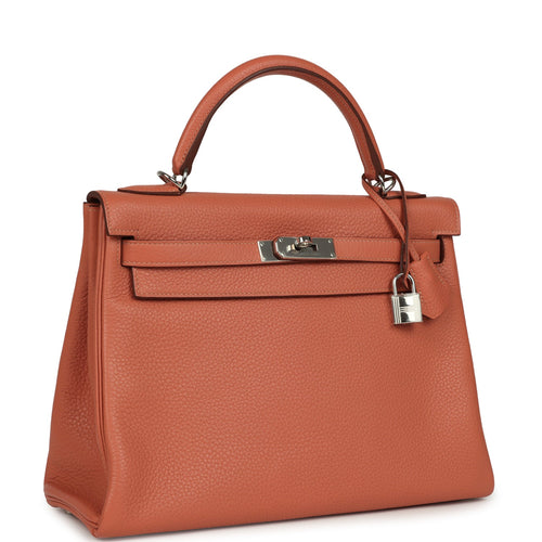 Pre-owned Hermes Kelly Retourne 32 Rose Tea Clemence Palladium Hardware