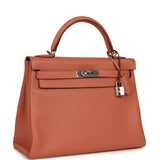Pre-owned Hermes Kelly Retourne 32 Rose Tea Clemence Palladium Hardware