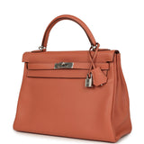 Pre-owned Hermes Kelly Retourne 32 Rose Tea Clemence Palladium Hardware
