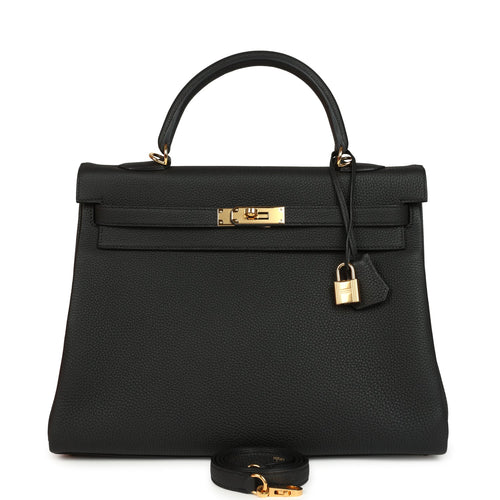 Pre-owned Hermes Kelly Retourne 35 Black Togo Gold Hardware