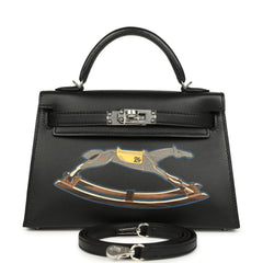 Hermes Kelly Sellier 20 "Cheval De Bois" Black and Multi Tadelakt Palladium Hardware