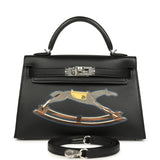 Hermes Kelly Sellier 20 "Cheval De Bois" Black and Multi Tadelakt Palladium Hardware - Thumbnail View 1