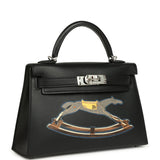 Hermes Kelly Sellier 20 "Cheval De Bois" Black and Multi Tadelakt Palladium Hardware - Thumbnail View 2