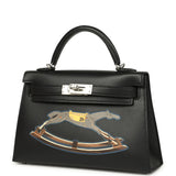 Hermes Kelly Sellier 20 "Cheval De Bois" Black and Multi Tadelakt Palladium Hardware - Thumbnail View 3