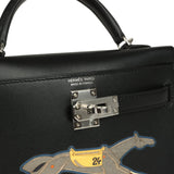 Hermes Kelly Sellier 20 "Cheval De Bois" Black and Multi Tadelakt Palladium Hardware - Thumbnail View 7