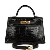 Hermes Kelly Sellier 20 Black Shiny Alligator Gold Hardware - Thumbnail View 1