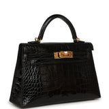 Hermes Kelly Sellier 20 Black Shiny Alligator Gold Hardware - Thumbnail View 2