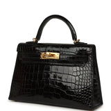 Hermes Kelly Sellier 20 Black Shiny Alligator Gold Hardware - Thumbnail View 5