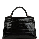 Hermes Kelly Sellier 20 Black Shiny Alligator Gold Hardware - Thumbnail View 4