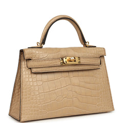 Hermes Kelly Sellier 20 Chai Matte Alligator Gold Hardware