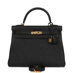 Hermes Kelly Retourne 32 Black Togo Gold Hardware
