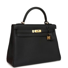 Hermes Kelly Retourne 32 Black Togo Gold Hardware