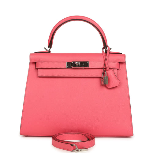 Pre-owned Hermes Kelly Sellier 28 Rose Azalee Epsom Palladium Hardware