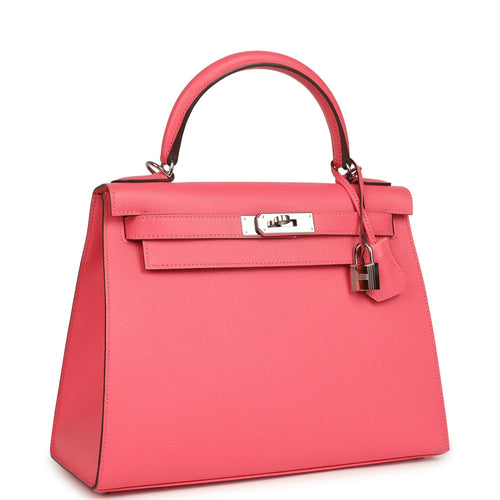 Pre-owned Hermes Kelly Sellier 28 Rose Azalee Epsom Palladium Hardware