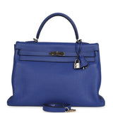 Pre-owned Hermes Kelly Retourne 35 Bleu Electric Togo Palladium Hardware - Thumbnail View 1