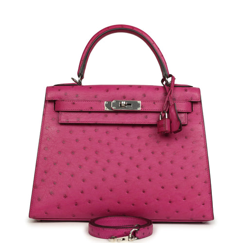 Pre-owned Hermes Kelly Sellier 28 Rose Poupre Ostrich Palladium Hardware