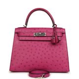 Pre-owned Hermes Kelly Sellier 28 Rose Poupre Ostrich Palladium Hardware - Thumbnail View 1