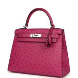 Pre-owned Hermes Kelly Sellier 28 Rose Poupre Ostrich Palladium Hardware - Thumbnail View 5