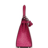 Pre-owned Hermes Kelly Sellier 28 Rose Poupre Ostrich Palladium Hardware - Thumbnail View 3