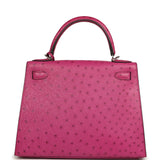 Pre-owned Hermes Kelly Sellier 28 Rose Poupre Ostrich Palladium Hardware - Thumbnail View 4