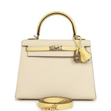 Hermes Special Order (HSS) Kelly Sellier 25 Craie and Jaune Poussin Epsom Gold Hardware