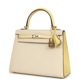Hermes Special Order (HSS) Kelly Sellier 25 Craie and Jaune Poussin Epsom Gold Hardware