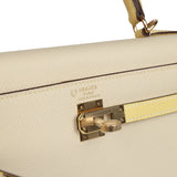 Hermes Special Order (HSS) Kelly Sellier 25 Craie and Jaune Poussin Epsom Gold Hardware