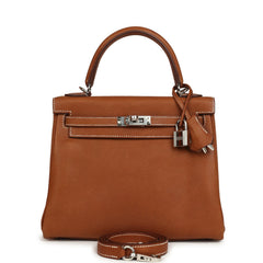 Pre-owned Hermes Kelly Retourne 25 Fauve Barenia Faubourg Palladium Hardware