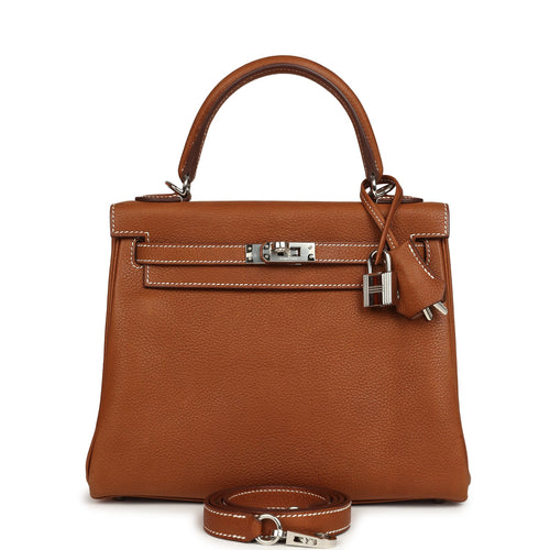 Pre-owned Hermes Kelly Retourne 25 Fauve Barenia Faubourg Palladium Hardware