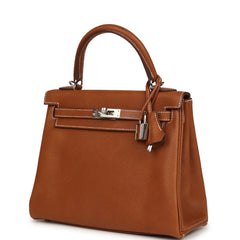 Pre-owned Hermes Kelly Retourne 25 Fauve Barenia Faubourg Palladium Hardware