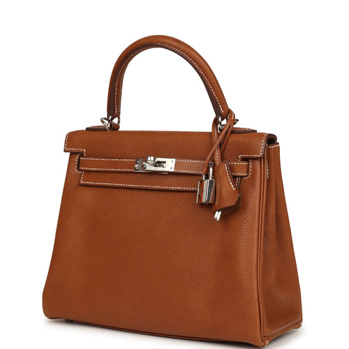 Pre-owned Hermes Kelly Retourne 25 Fauve Barenia Faubourg Palladium Hardware