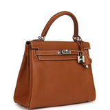 Pre-owned Hermes Kelly Retourne 25 Fauve Barenia Faubourg Palladium Hardware - Thumbnail View 3