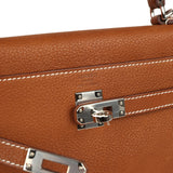Pre-owned Hermes Kelly Retourne 25 Fauve Barenia Faubourg Palladium Hardware - Thumbnail View 7
