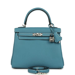 Hermes Kelly Retourne 25 Blue Jean Togo Palladium Hardware