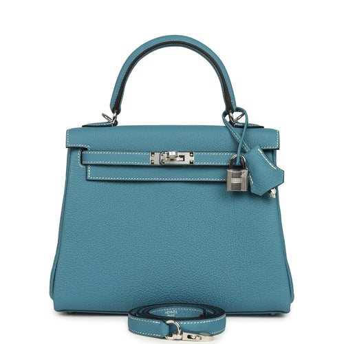 Hermes Kelly Retourne 25 Blue Jean Togo Palladium Hardware